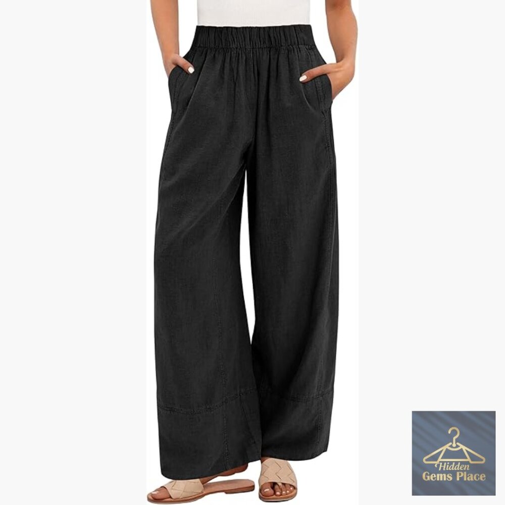 Wide Leg Linen Pants Elastic Waist Lounge Casual Summer Boho